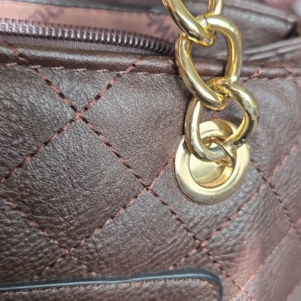 Montana West Quilted Brown and Gold Shoulder Bag
